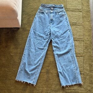 Missguided Light Blue Frayed Wide-Leg Jeans